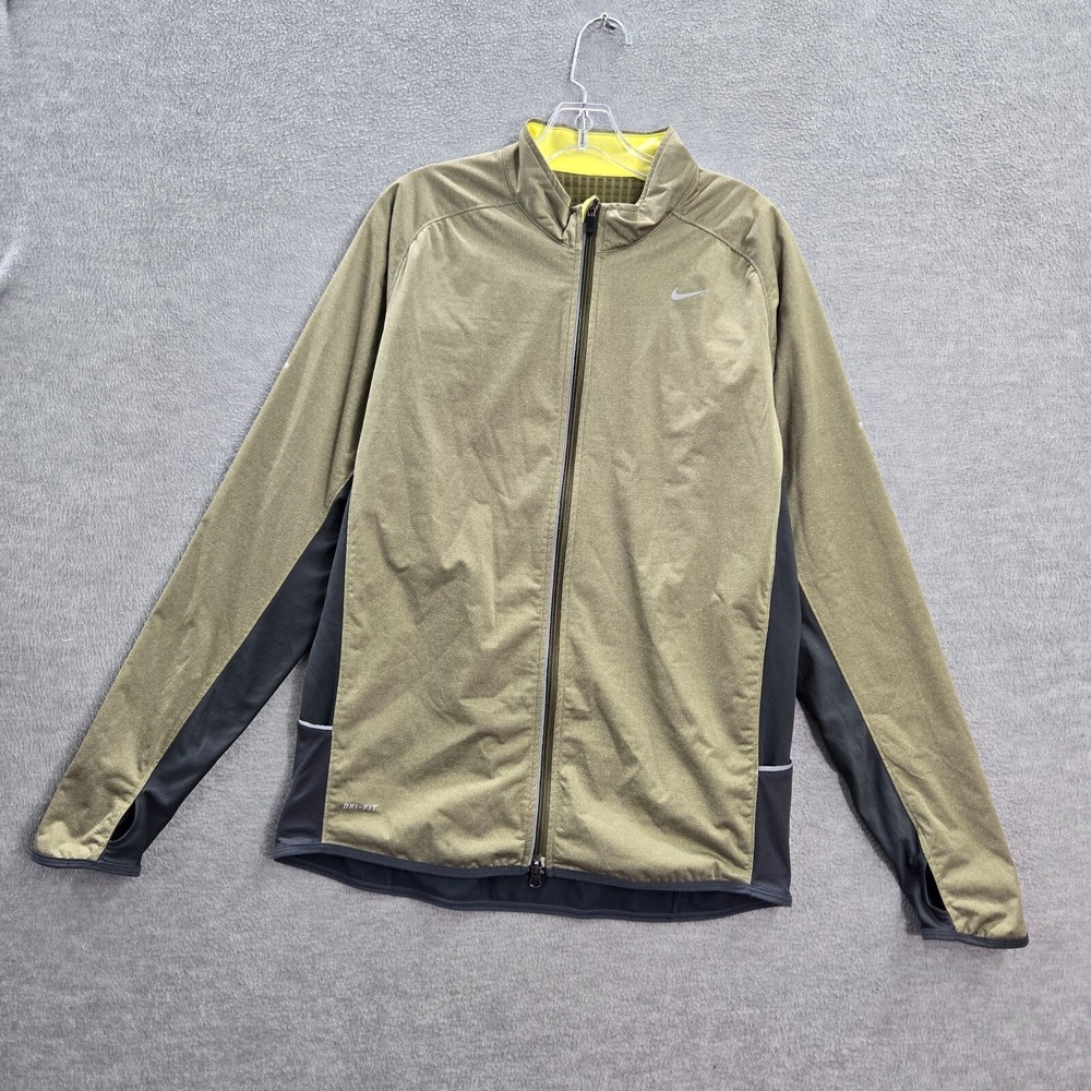 Nike Men Activewear Track Jacket Medium Green Colorblock Dri Fit Full Zip Swoosh
